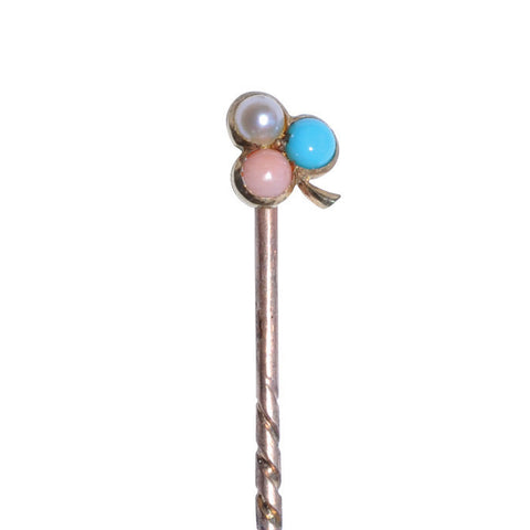 Coral, Turquoise & Pearl Stick Pin