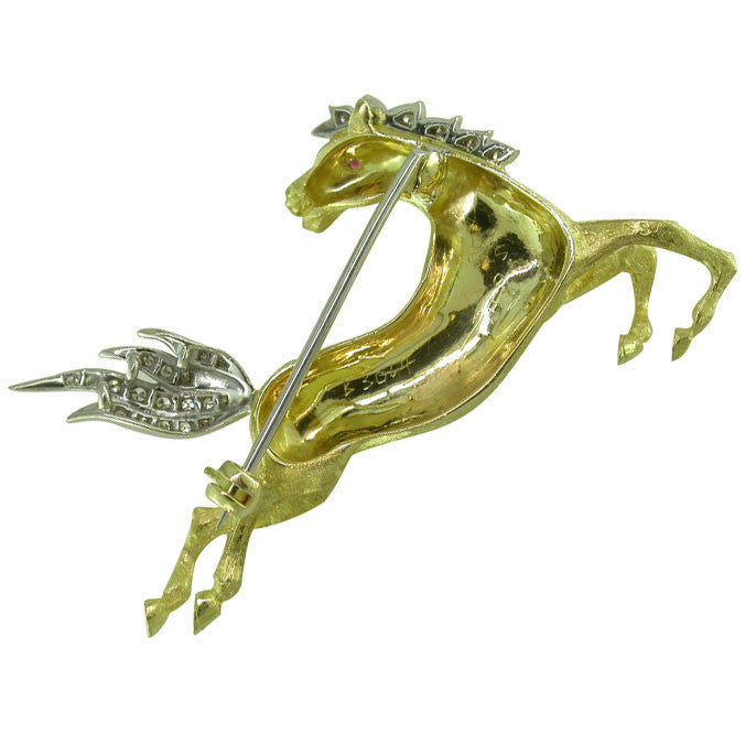 Ancienne broche inhabituelle vintage cheval et dresseur en bois et laiton, bijoux années 40 - France Ancienne broche inhabituelle vintage cheval et dresseur en bois et laiton, bijoux années 40 - France