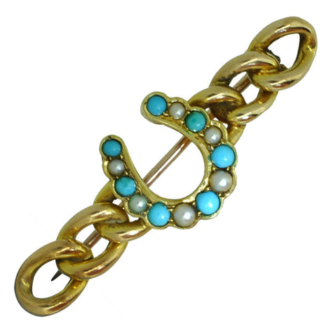 Turquoise & Seed Pearl Stock Pin