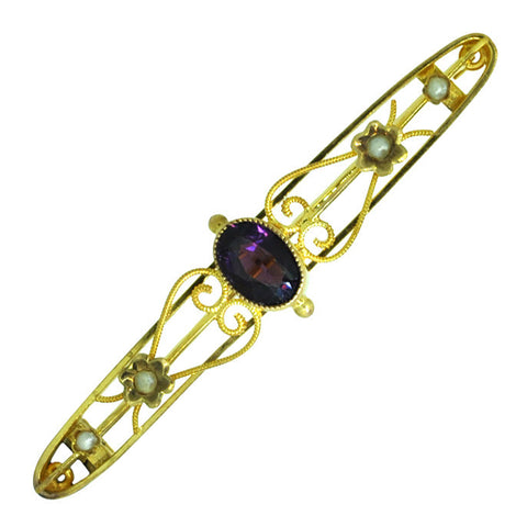 Edwardian Pearl & Amethyst Stock Pin