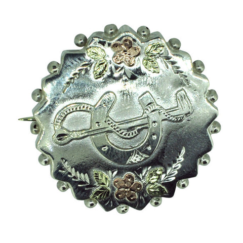 Silver Horse Shoe & Whip Brooch