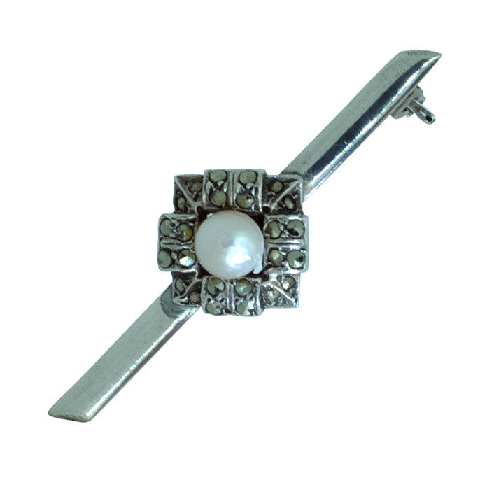 Silver Marcasite & Pearl Stock Pin
