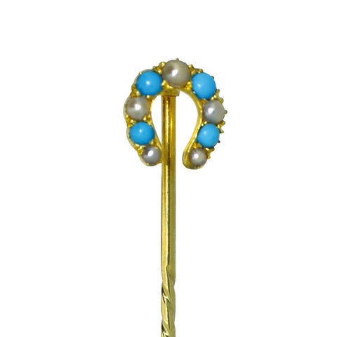 Turquoise & Pearl Horseshoe Stick Pin
