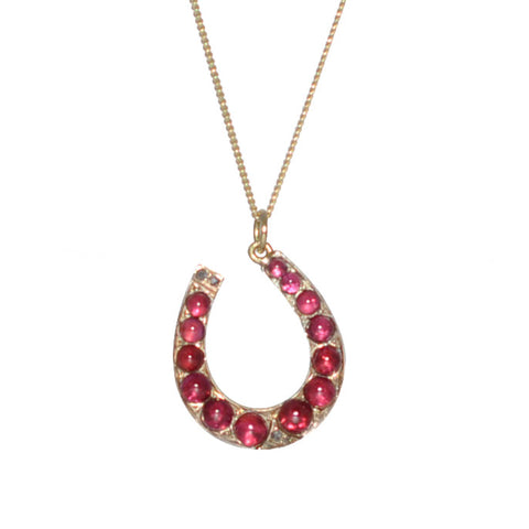 Garnet & Diamond Horse Shoe Necklace