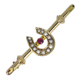 Ruby & Pearl Horse Shoe Stock Pin