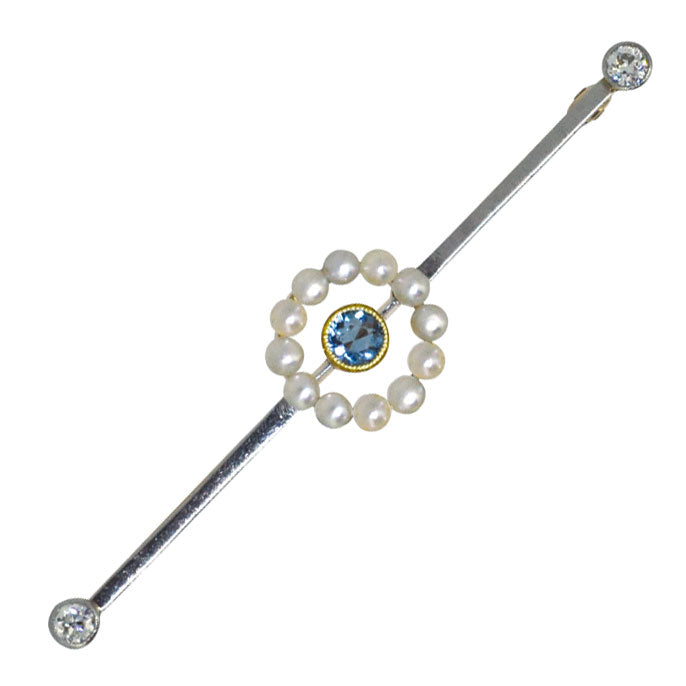 Aquamarine, Pearl & Diamond Stock Pin