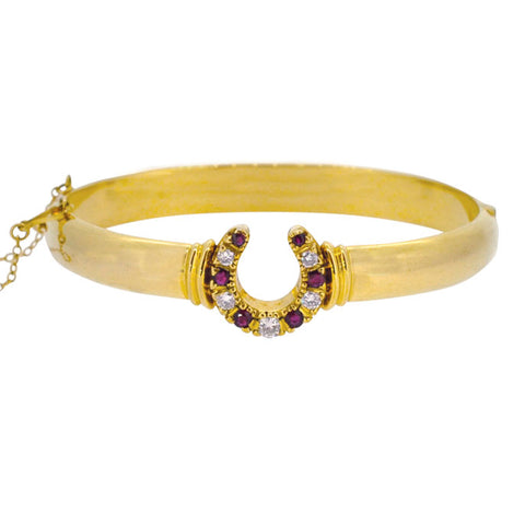 Ruby & Diamond Horse Shoe Bangle