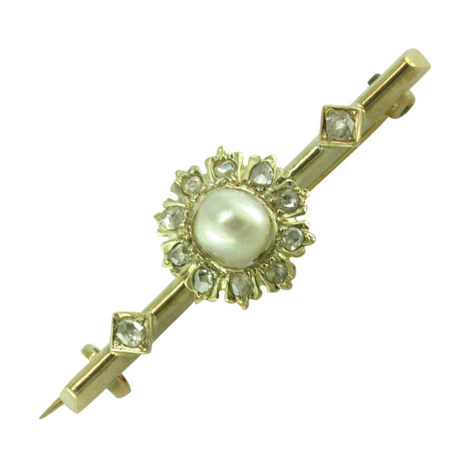 Yellow Gold Pearl and Diamond Stock Pin
